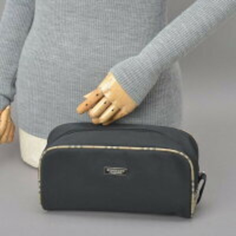 BURBERRY check pouch vanity bag black clutch multi case makeup accessories ka - Picture 4 of 10